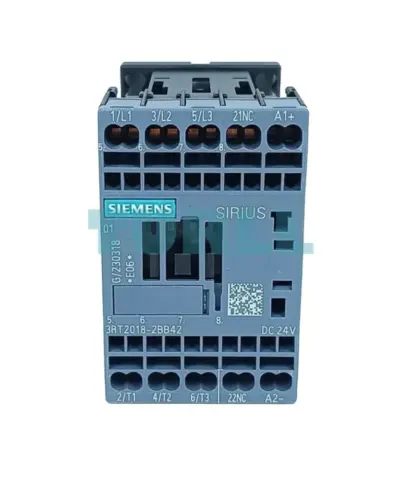 Siemens 3RT2018-2BB42 Power Contactor 3-Pole, 16A, 7.5 kW, 24V DC, S00, Spring-Loaded Terminal