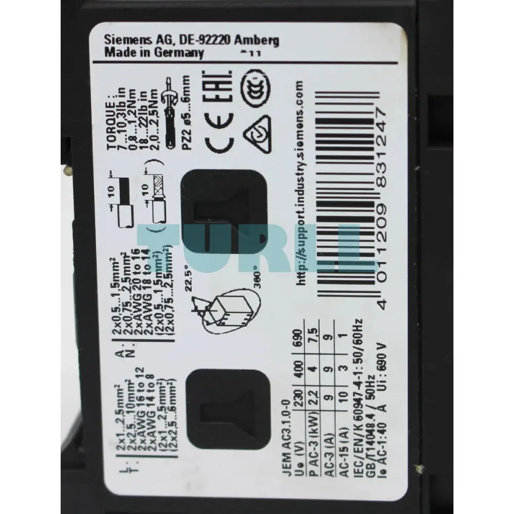 Siemens SIRIUS 3RT2023-1AB00 Power Contactor, 9A, 4kW, 24V AC, Size S0 Original Brand New 4 Siemens SIRIUS 3RT2023-1AB00 Power Contactor, 9A, 4kW, 24V AC, Size S0