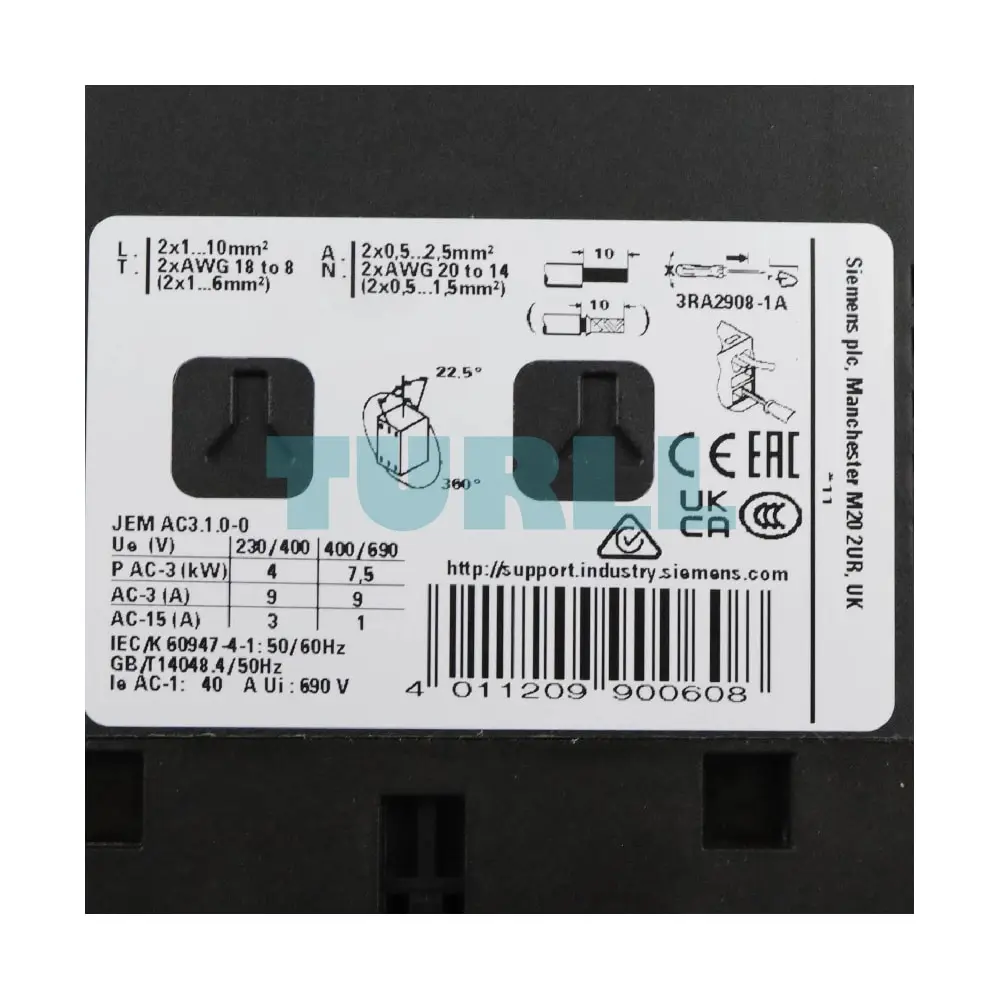 Siemens 3RT2023-2KB40 Power Contactor, 9A, 4kW, 24V DC, S0 Frame, Spring-Loaded Terminal Original Brand New 2 Siemens 3RT2023-2KB40 Power Contactor, 9A, 4kW, 24V DC, S0 Frame, Spring-Loaded Terminal