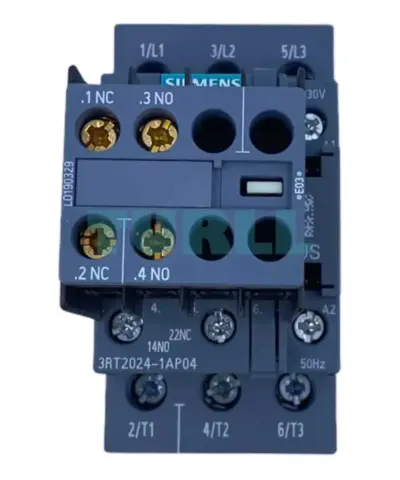 Siemens 3RT2024-1AP04 Power Contactor 12A, 5.5kW, 230V AC, 2 NO + 2 NC Aux Contacts, Screw Terminal