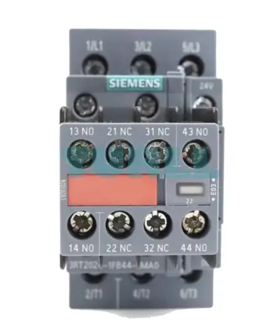 Siemens SIRIUS 3RT2024-1FB44-3MA0 Power Contactor, 12A, 5.5kW, 24V DC, S0 Size, 2NO+2NC