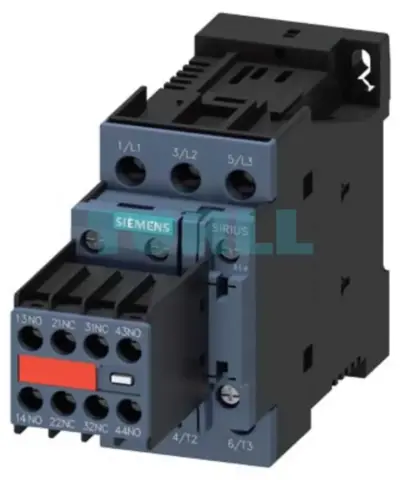 Siemens SIRIUS 3RT2024-1FB44-3MA1 Power Contactor, 24V DC, 12A, 5.5kW, 2NO+2NC Aux Contacts, Screw Terminal, Size S0