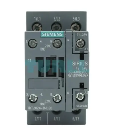 Siemens 3RT2024-1NB30 SIRIUS Power Contactor, 3-Pole, 12A, 5.5kW, 21-28V AC/DC Coil, Screw Terminal, Size S0