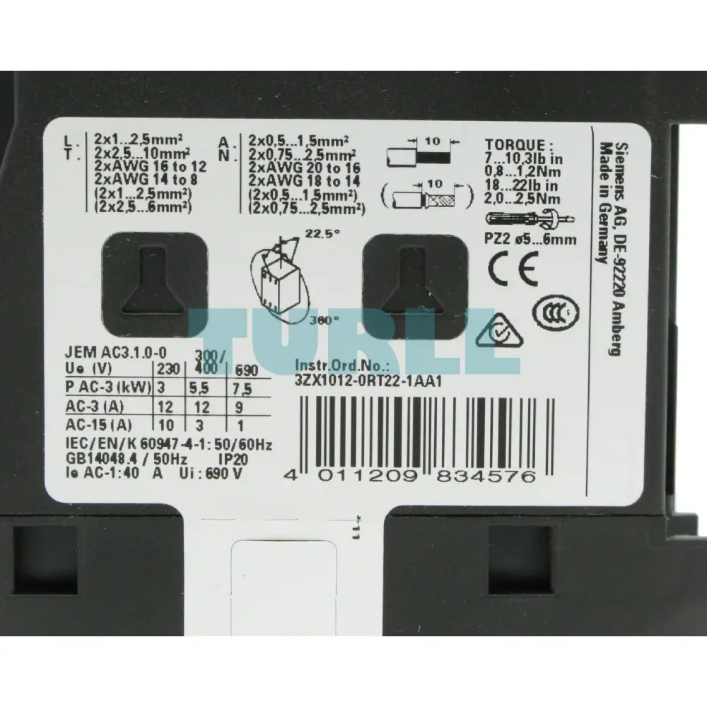 Siemens 3RT2024-1NB30 SIRIUS Power Contactor, 3-Pole, 12A, 5.5kW, 21-28V AC/DC Coil, Screw Terminal, Size S0 Original Brand New 3 Siemens 3RT2024-1NB30 SIRIUS Power Contactor, 3-Pole, 12A, 5.5kW, 21-28V AC/DC Coil, Screw Terminal, Size S0
