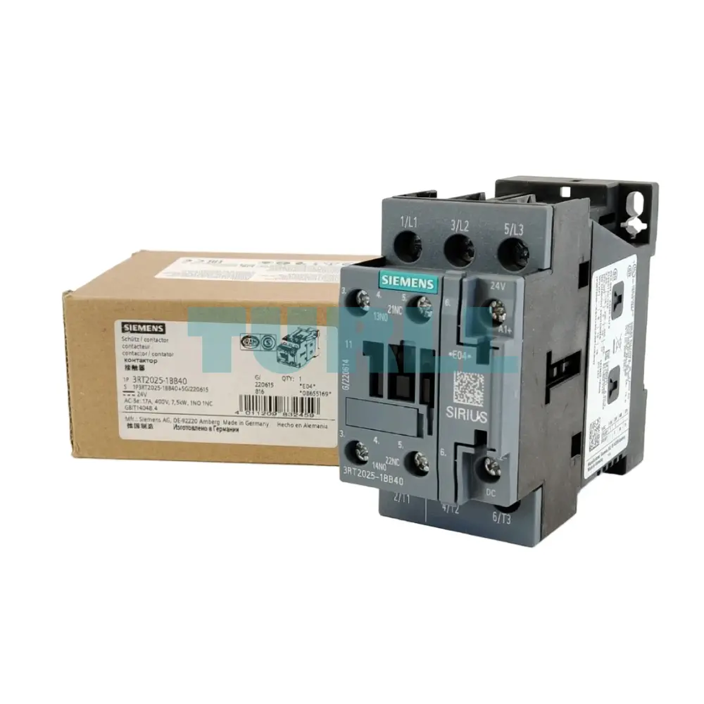 Siemens 3RT2025-1BB40 Power Contactor 17A, 7.5kW, 3-Pole, 24V DC, S0 Size Original Brand New 2 Siemens 3RT2025-1BB40 Power Contactor 17A, 7.5kW, 3-Pole, 24V DC, S0 Size