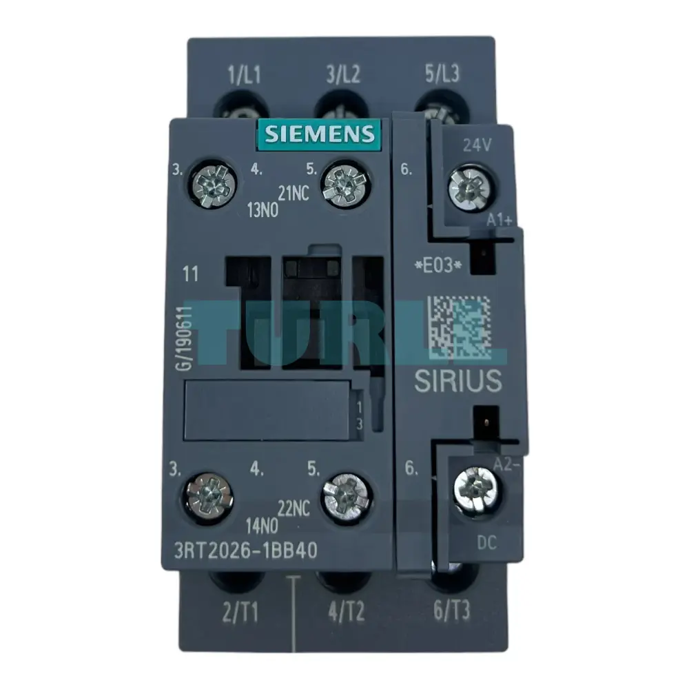 Siemens 3RT2026-1BB40 Power Contactor 25A, 11kW, 3-Pole, 24V DC, 1NO+1NC, S0 Size Original Brand New 1 Siemens 3RT2026-1BB40 Power Contactor 25A, 11kW, 3-Pole, 24V DC, 1NO+1NC, S0 Size