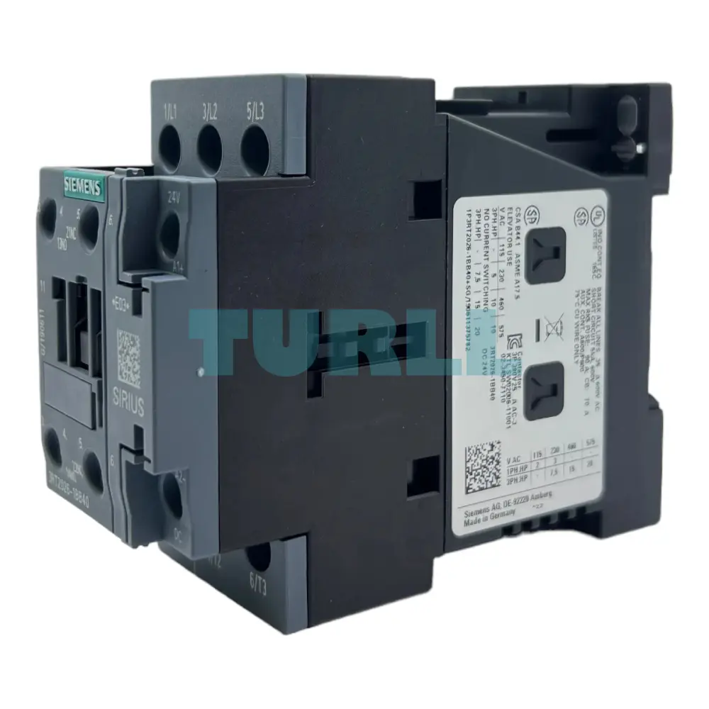 Siemens 3RT2026-1BB40 Power Contactor 25A, 11kW, 3-Pole, 24V DC, 1NO+1NC, S0 Size Original Brand New 6 Siemens 3RT2026-1BB40 Power Contactor 25A, 11kW, 3-Pole, 24V DC, 1NO+1NC, S0 Size