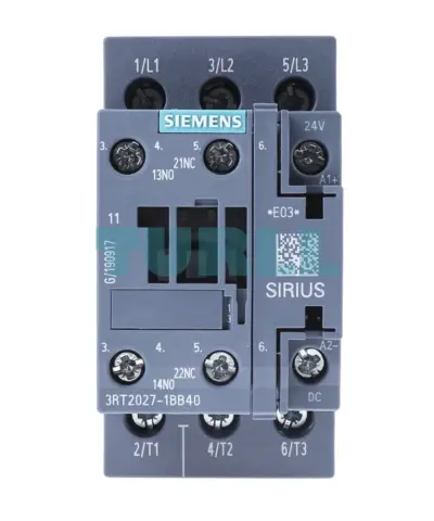 Siemens 3RT2027-1BB40 Power Contactor 32 A, 15 kW, 3-Pole, 24 V DC, AC-3e/AC-3, S0 Size