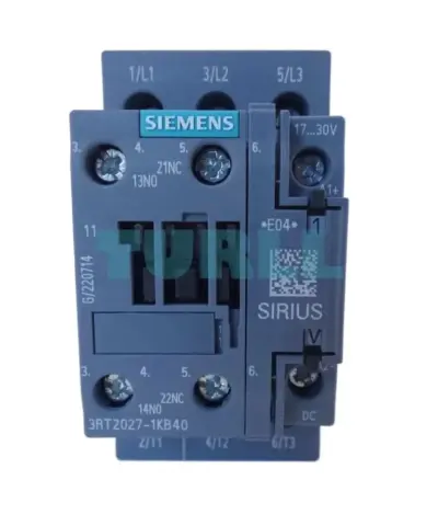 Siemens SIRIUS 3RT2027-1KB40 Power Contactor, S0, 32A, 15kW/400V, 24V DC, 1NO+1NC, Screw Terminal