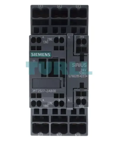 Siemens SIRIUS 3RT2027-2AB00 Power Contactor 3-Pole, 32A, 15kW, 24V AC Control, Spring-Loaded Terminals