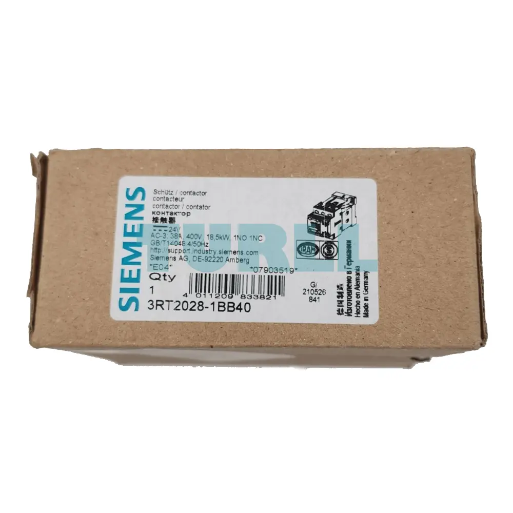 Siemens 3RT2028-1BB40 Power Contactor 38A, AC-3e, 18.5kW, 24V DC, 3-Pole, S0 Original Brand New 4 Siemens 3RT2028-1BB40 Power Contactor 38A, AC-3e, 18.5kW, 24V DC, 3-Pole, S0
