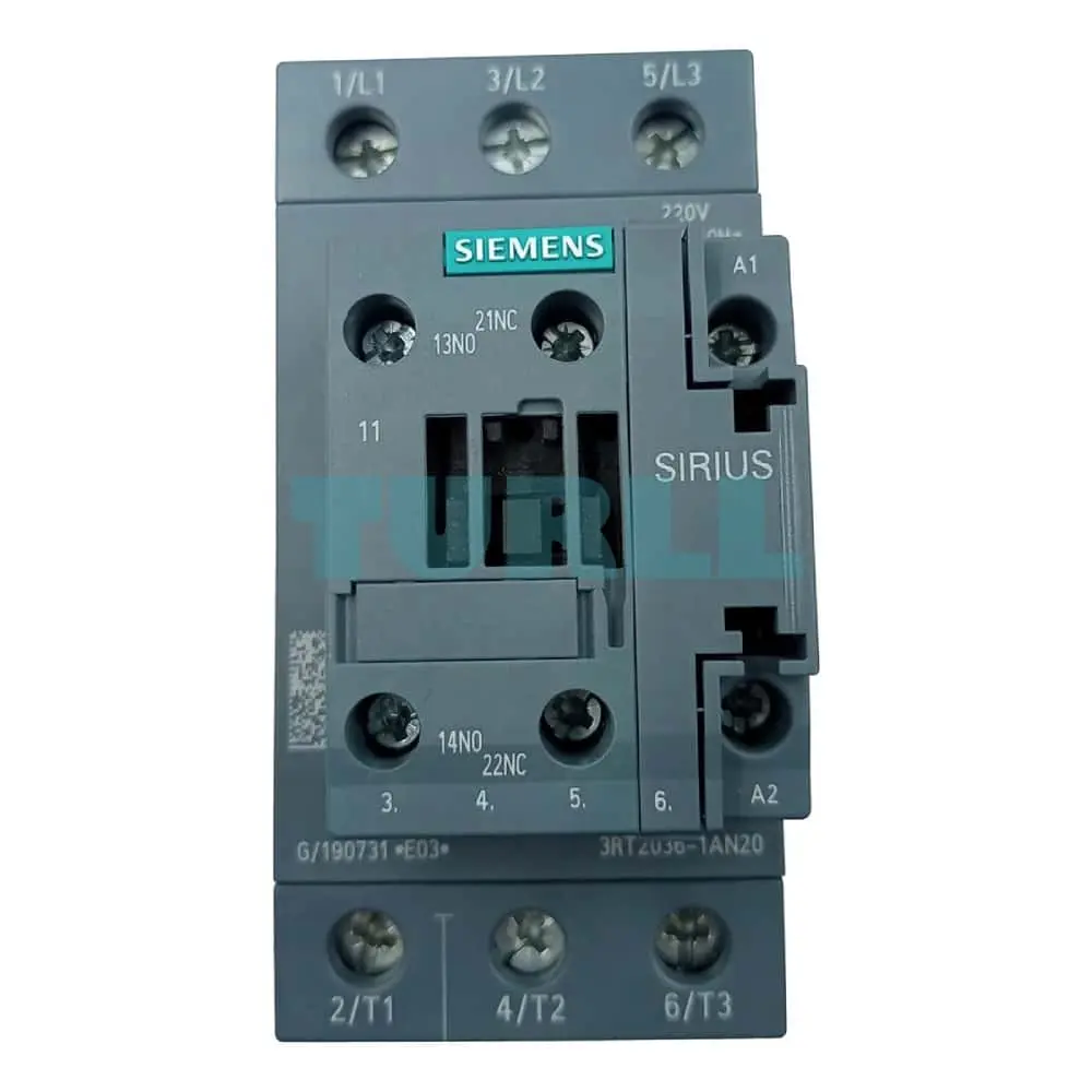 Siemens 3RT2036-1AN20 Power Contactor 51A, 22kW, 220V AC, 3-Pole, Screw Terminal Original Brand New 1 Siemens 3RT2036-1AN20 Power Contactor 51A, 22kW, 220V AC, 3-Pole, Screw Terminal