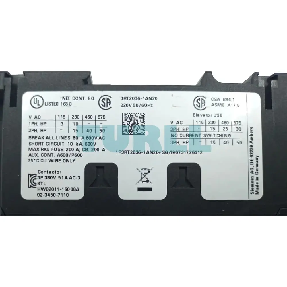 Siemens 3RT2036-1AN20 Power Contactor 51A, 22kW, 220V AC, 3-Pole, Screw Terminal Original Brand New 2 Siemens 3RT2036-1AN20 Power Contactor 51A, 22kW, 220V AC, 3-Pole, Screw Terminal