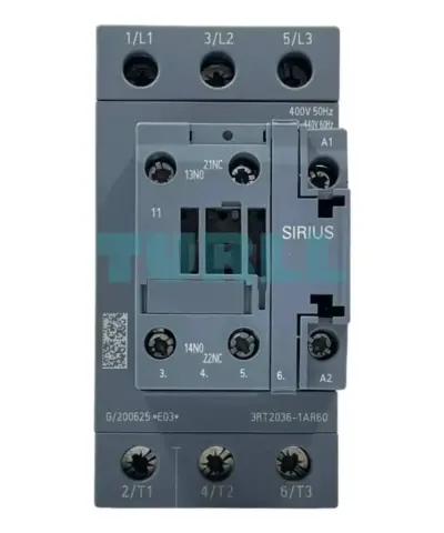Siemens 3RT2036-1AR60 SIRIUS Power Contactor, 3-Pole, 51A, 22kW, AC-3e/AC-3, S2 Size