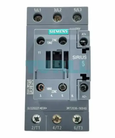 Siemens 3RT2036-1KB40 Power Contactor S2 Frame, 51A, 22kW, 24V DC with Varistor