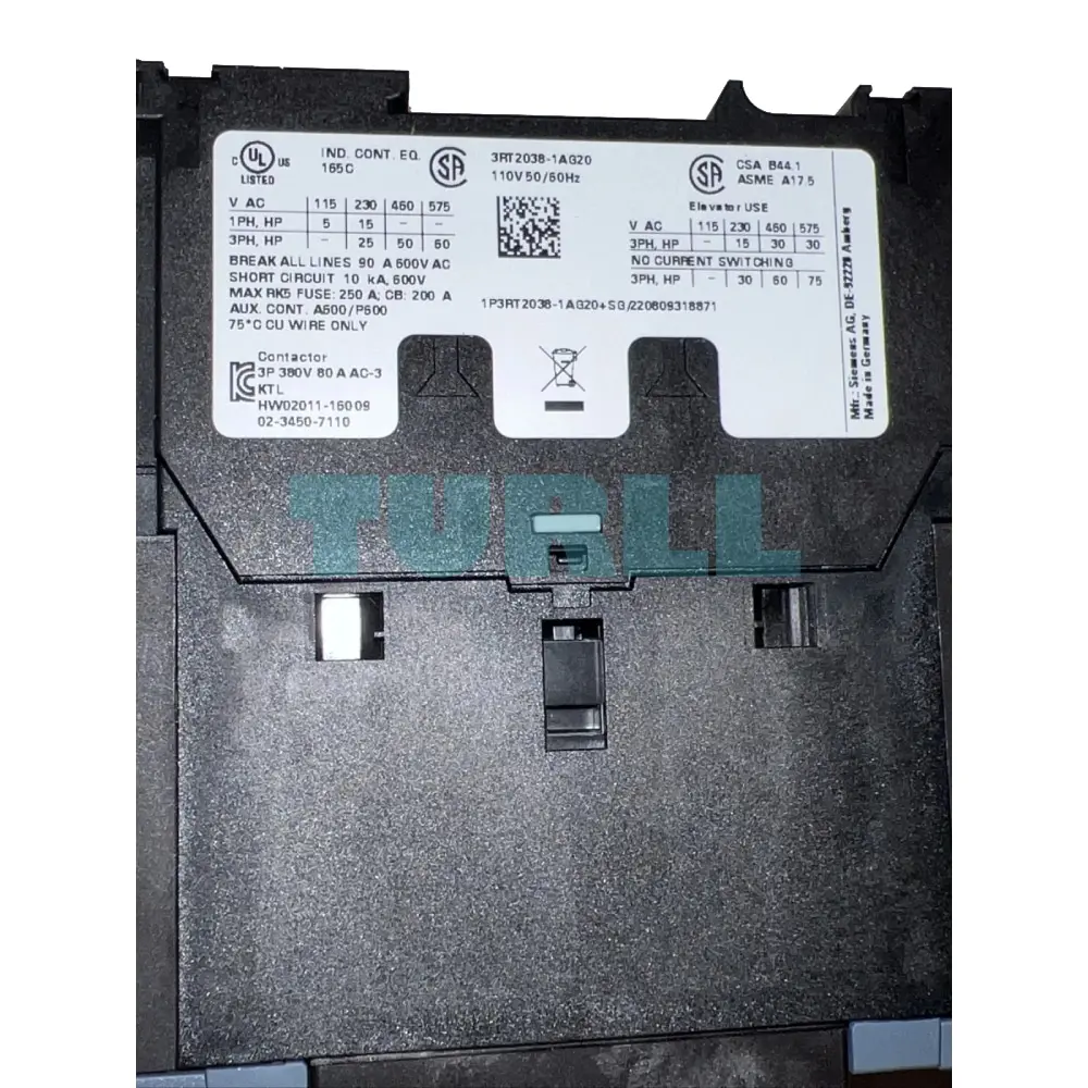 Siemens 3RT2038-1AG20 SIRIUS Power Contactor, 3-Pole, 80A, 37kW, 110V AC, Size S2 Original Brand New 2 Siemens 3RT2038-1AG20 SIRIUS Power Contactor, 3-Pole, 80A, 37kW, 110V AC, Size S2