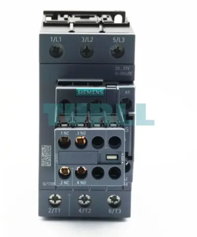 Siemens 3RT2038-1NB34 Power Contactor, 80A, 37kW, 20-33V AC/DC, Size S2