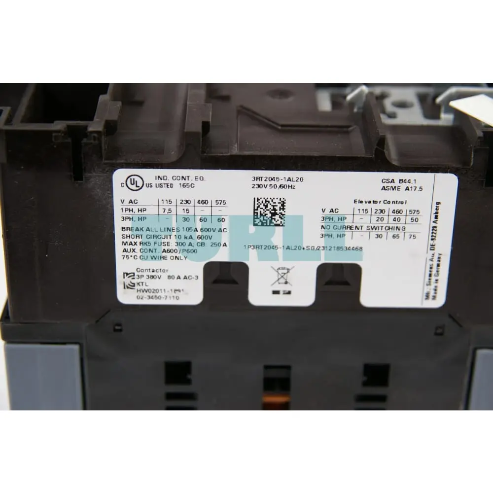 Siemens 3RT2045-1AL20 SIRIUS Power Contactor, 80A, 37kW (400V), 230V AC, S3 Screw Terminal Original Brand New 2 Siemens 3RT2045-1AL20 SIRIUS Power Contactor, 80A, 37kW (400V), 230V AC, S3 Screw Terminal
