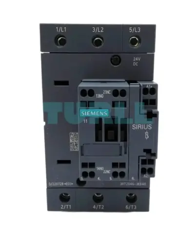 Siemens SIRIUS 3RT2046-3KB40 Power Contactor, Size S3, 95A, 45kW, 24V DC, with Integrated Varistor