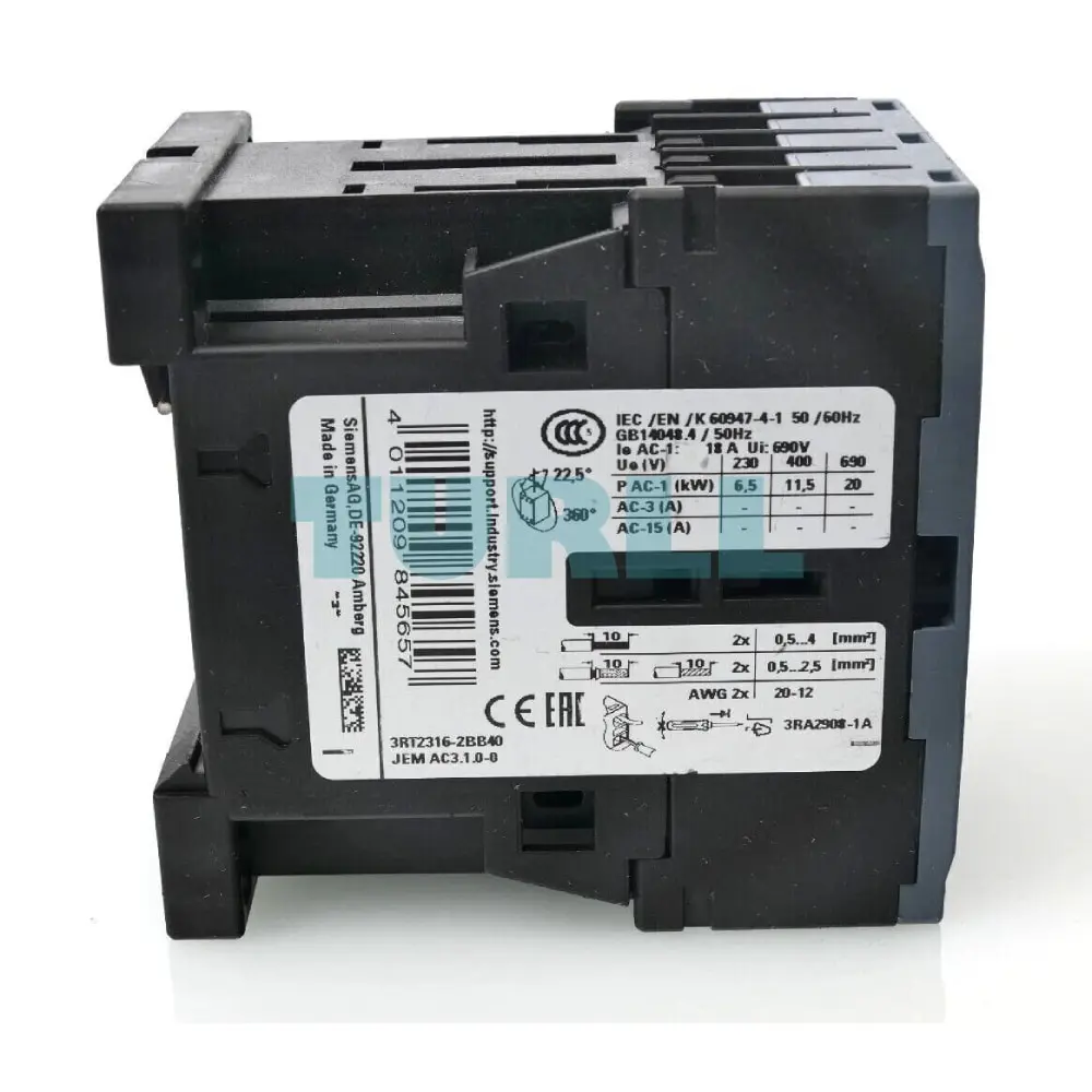 Siemens SIRIUS 3RT2316-2BB40 Contactor 4-Pole AC-1, 18A, 24V DC, Spring-Loaded Terminal, Size S00 Original Brand New 2 Siemens SIRIUS 3RT2316-2BB40 Contactor 4-Pole AC-1, 18A, 24V DC, Spring-Loaded Terminal, Size S00