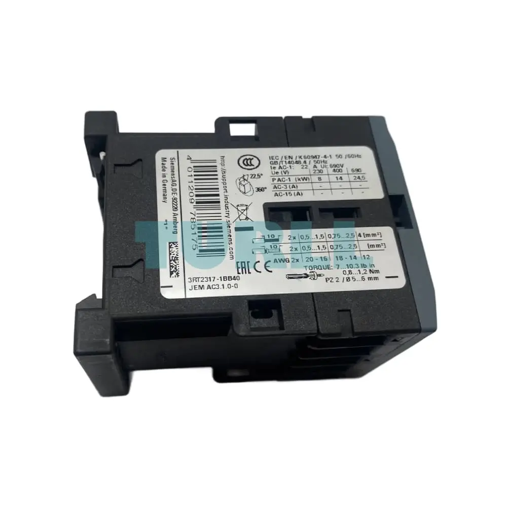 Siemens SIRIUS 3RT2317-1BB40 Contactor 4-Pole, 22A (AC-1), 24V DC Coil, Screw Terminal, Size S00 Original Brand New 5 Siemens SIRIUS 3RT2317-1BB40 Contactor 4-Pole, 22A (AC-1), 24V DC Coil, Screw Terminal, Size S00