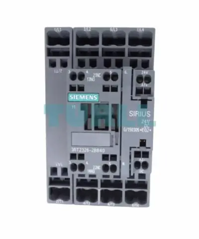 Siemens SIRIUS 3RT2326-2BB40 Contactor 40A AC-1, 4-Pole, 24V DC Coil, Spring-Loaded Terminals, S0 Size
