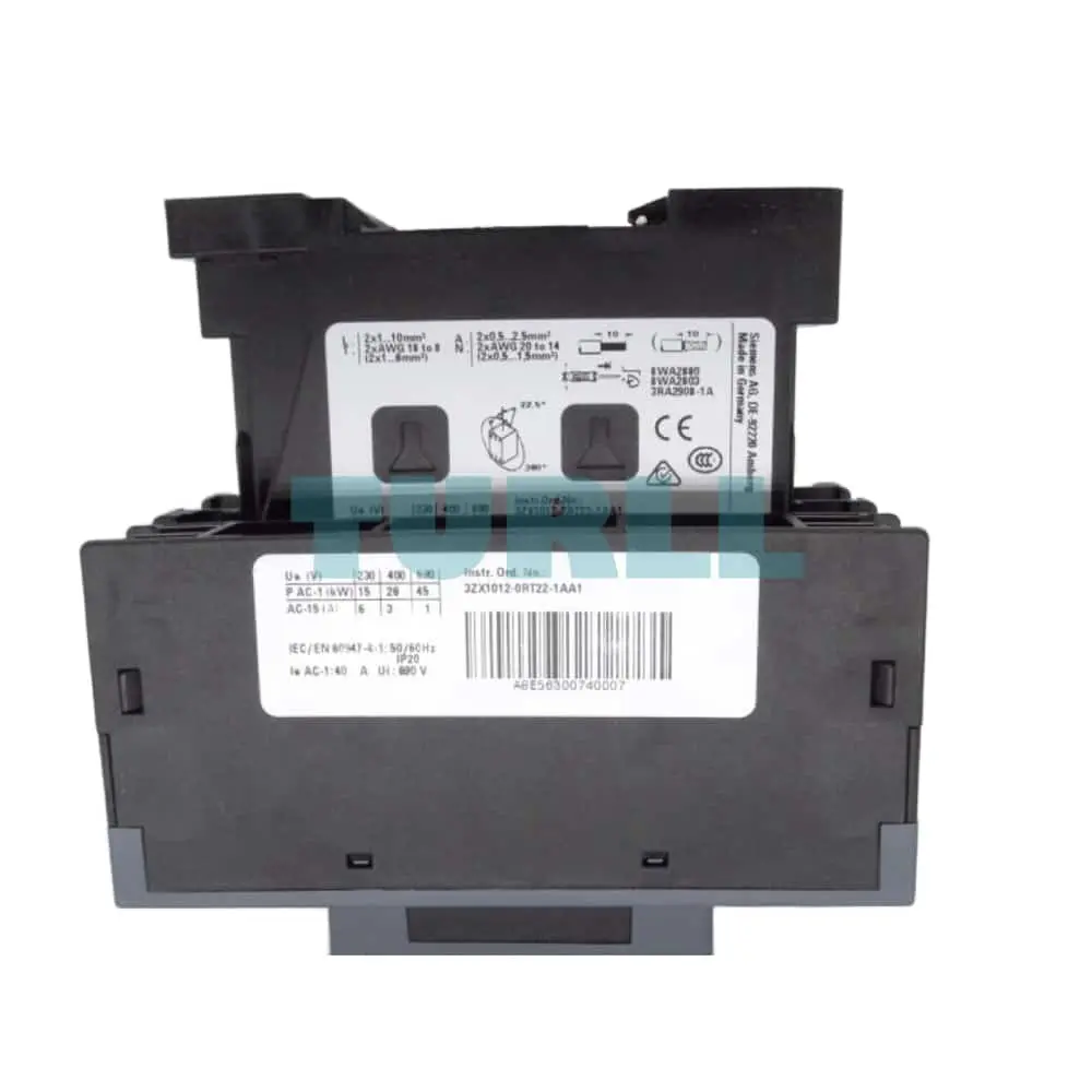 Siemens SIRIUS 3RT2326-2BB40 Contactor 40A AC-1, 4-Pole, 24V DC Coil, Spring-Loaded Terminals, S0 Size Original Brand New 3 Siemens SIRIUS 3RT2326-2BB40 Contactor 40A AC-1, 4-Pole, 24V DC Coil, Spring-Loaded Terminals, S0 Size