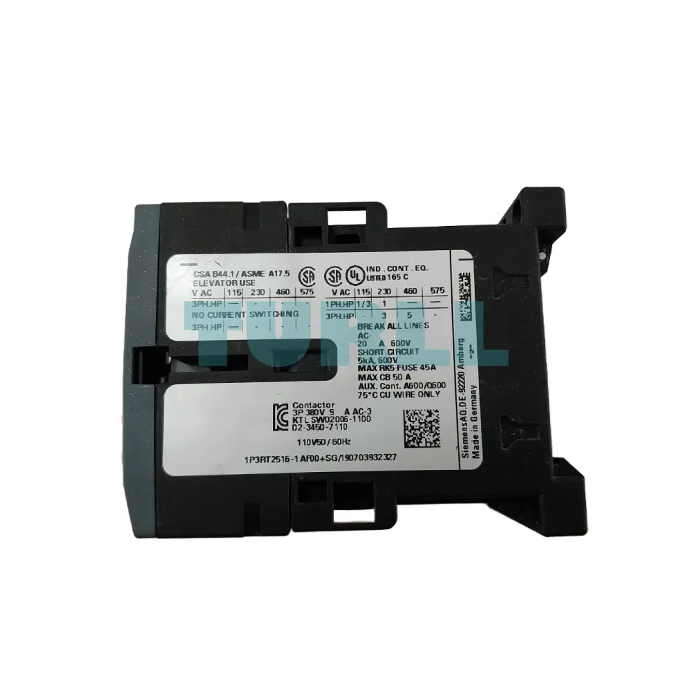 Siemens 3RT2516-1AF00 Power Contactor 4-Pole, 9A, 4kW / 400V, AC-3, 110V AC Coil