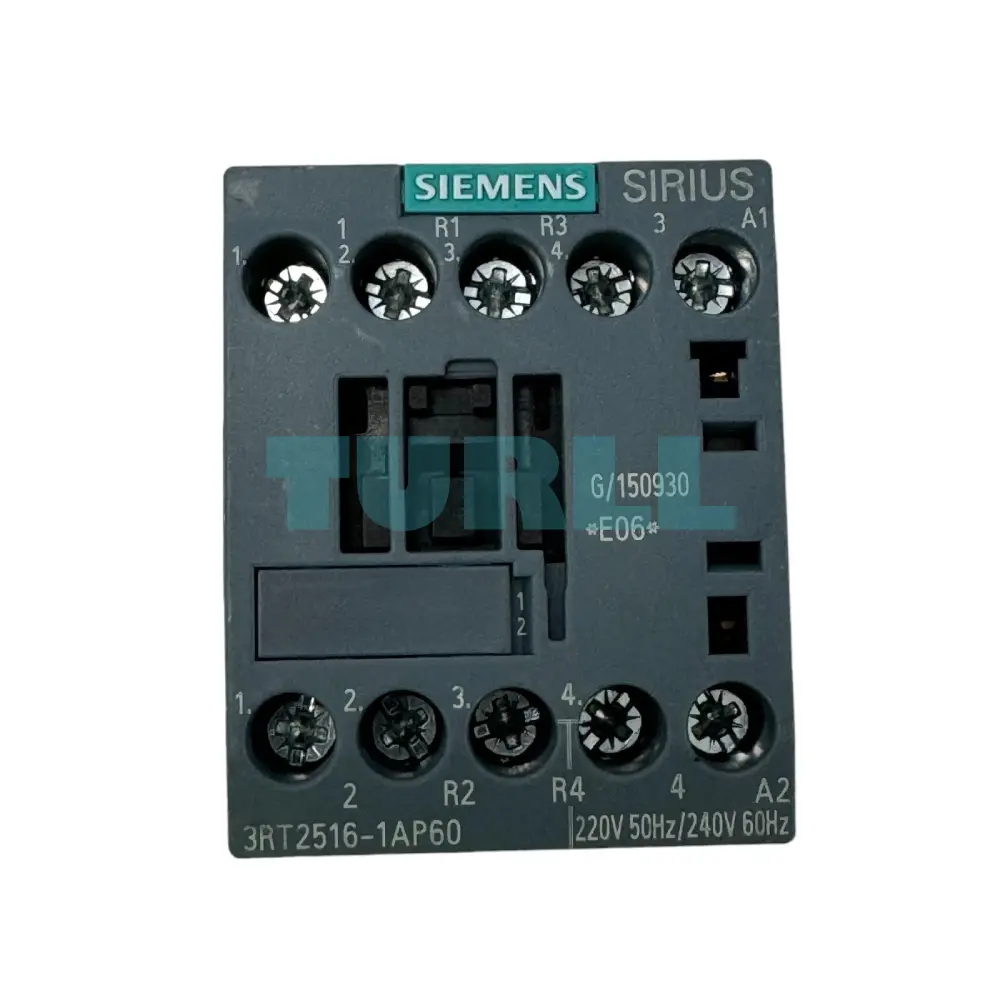 Siemens 3RT2516-1AP60 Power Contactor 4-Pole, AC-3, 9A, 4kW, 220V/240V, Screw Terminal