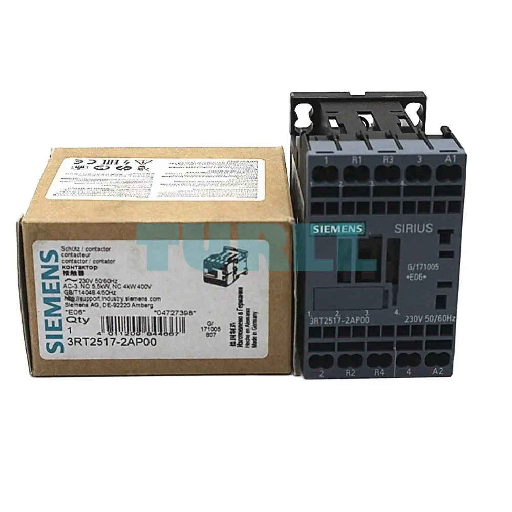 Siemens 3RT2517-2AP00 Power Contactor AC-3, 12A, 5.5 kW/400V, 4-Pole, 230V AC, S00