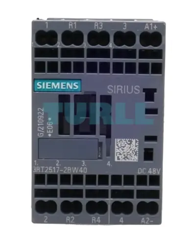 Siemens 3RT2517-2BW40 Power Contactor AC-3, 12A, 5.5kW/400V, 4-Pole, 48V DC Coil, S00 Size