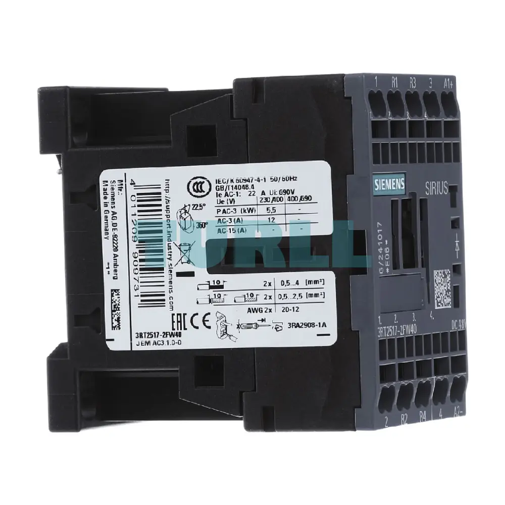 Siemens 3RT2517-2FW40 Power Contactor 12A, 5.5kW / 400V, 4-Pole, 48V DC with Integrated Diode