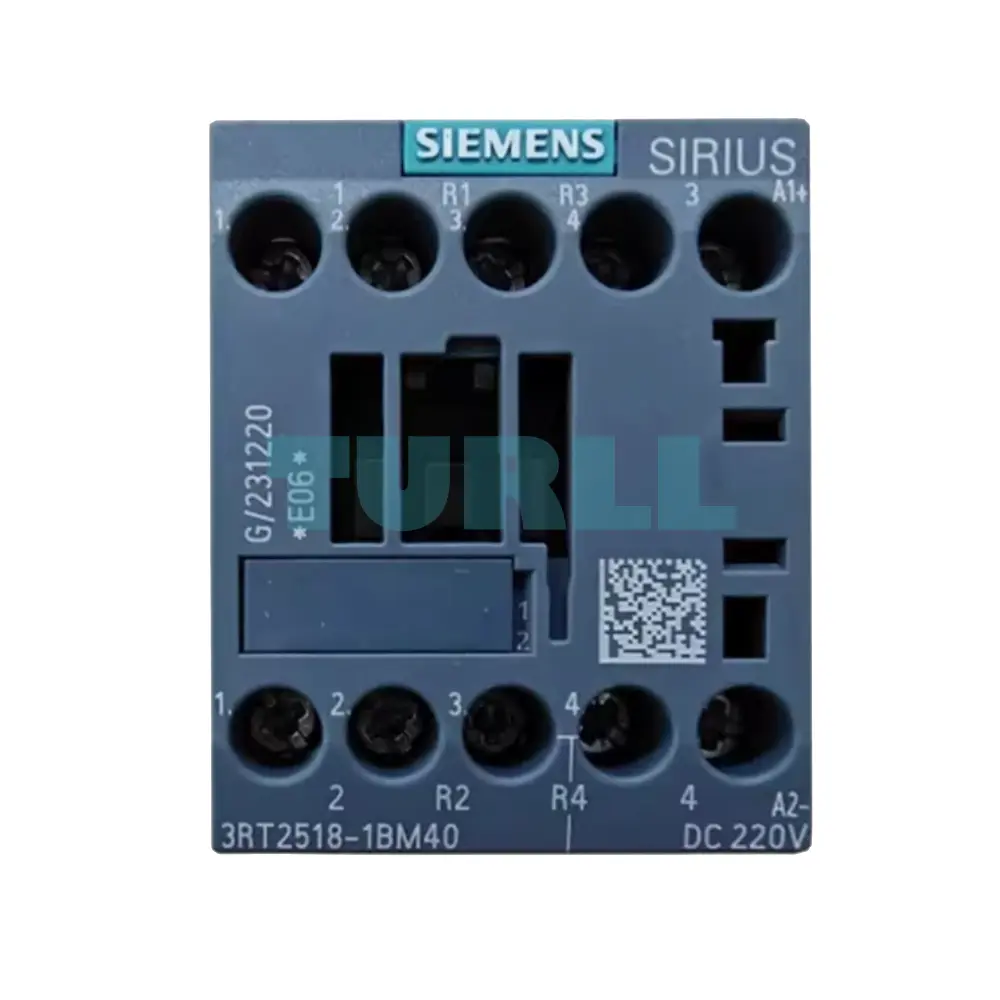 Siemens 3RT2518-1BM40 Power Contactor 16A, 7.5kW, 4-Pole, AC-3, 220V DC, S00 Size