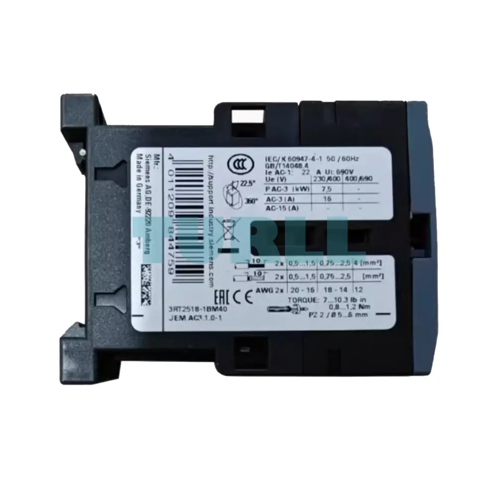 Siemens 3RT2518-1BM40 Power Contactor 16A, 7.5kW, 4-Pole, AC-3, 220V DC, S00 Size