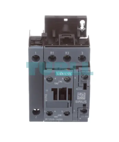 Siemens 3RT2526-1AK60 Power Contactor 25A, AC-3, 11 kW, 4-Pole, 110/120V Coil, S0 Size