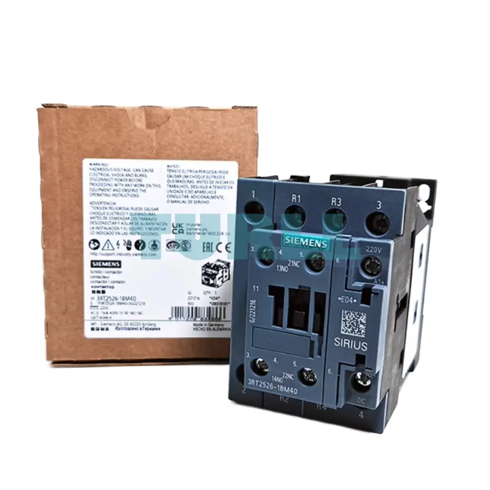 Siemens 3RT2526-1BM40 Power Contactor AC-3, 25A, 11kW, 4-Pole, 220V DC, S0 Size