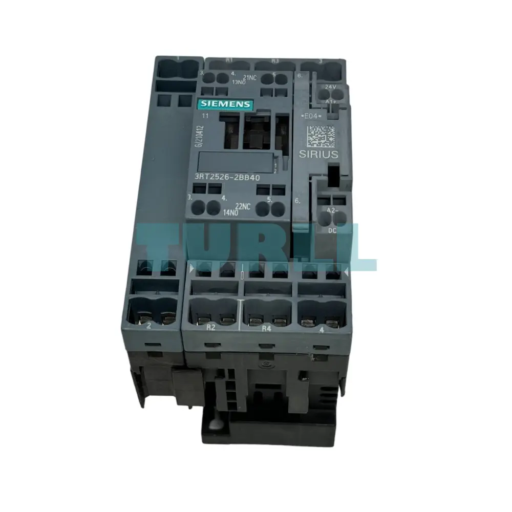 Siemens 3RT2526-2BB40 Power Contactor 25A, 4-Pole, AC-3, 11 kW / 400V, 24V DC Coil