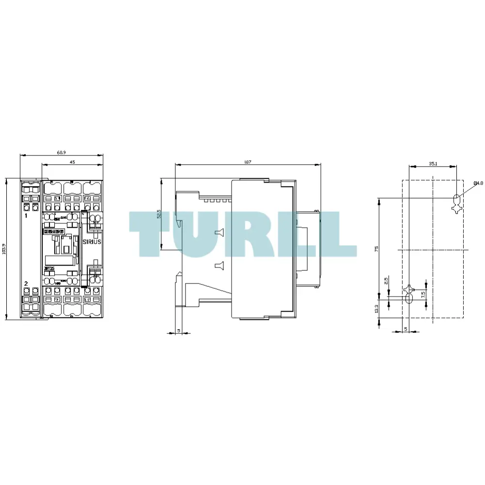 Siemens 3RT2526-2BG40 Power Contactor 25A, 11 kW / 400V, 4-Pole, 125V DC