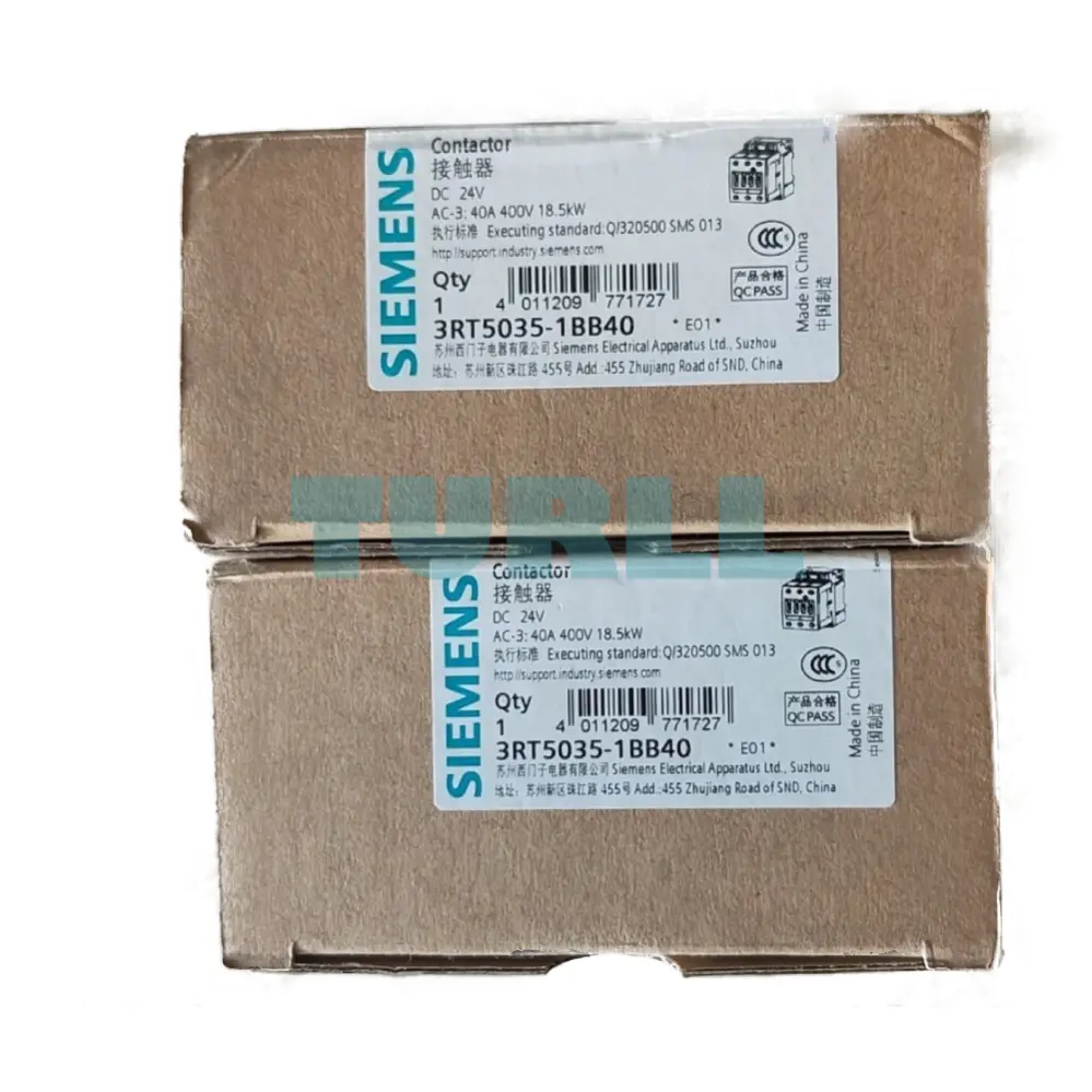 Siemens 3RT5035-1BB40 Contactor DC 24V, AC3 18.5 kW, 3-Pole, S2 Screw Terminal