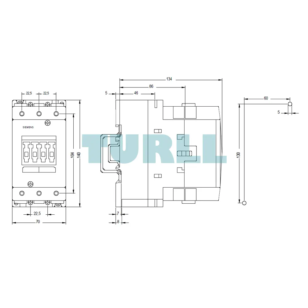 Siemens 3RT5045-1AC20 Contactor AC 24V, 3-Pole, 37 kW, Size S3, Screw Terminal