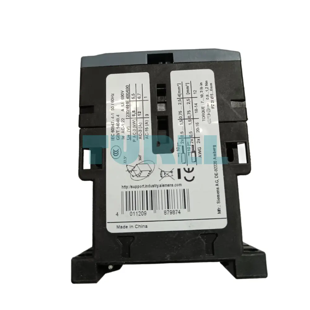 Siemens 3RT6017-1AN21 Contactor AC 220V 50/60Hz, AC-3 5.5kW, 3-Pole, 1NO, Size S00