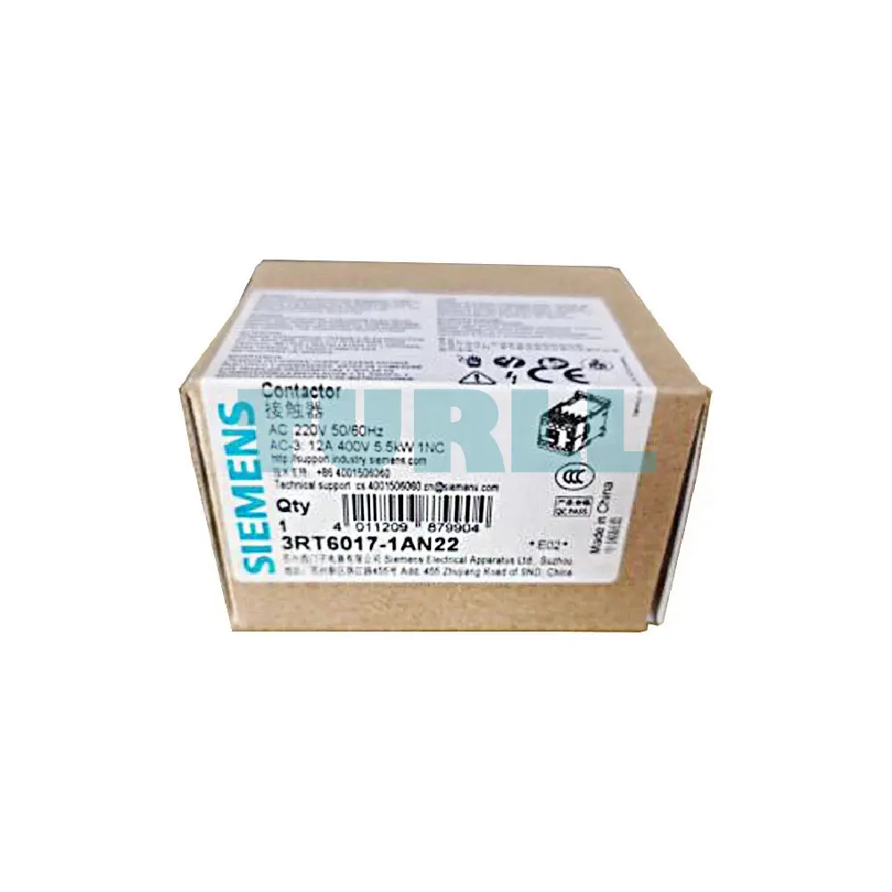 Siemens 3RT6017-1AN22 Contactor AC 220V, 5.5 kW, 3-Pole S00 with 1NC Auxiliary Contact