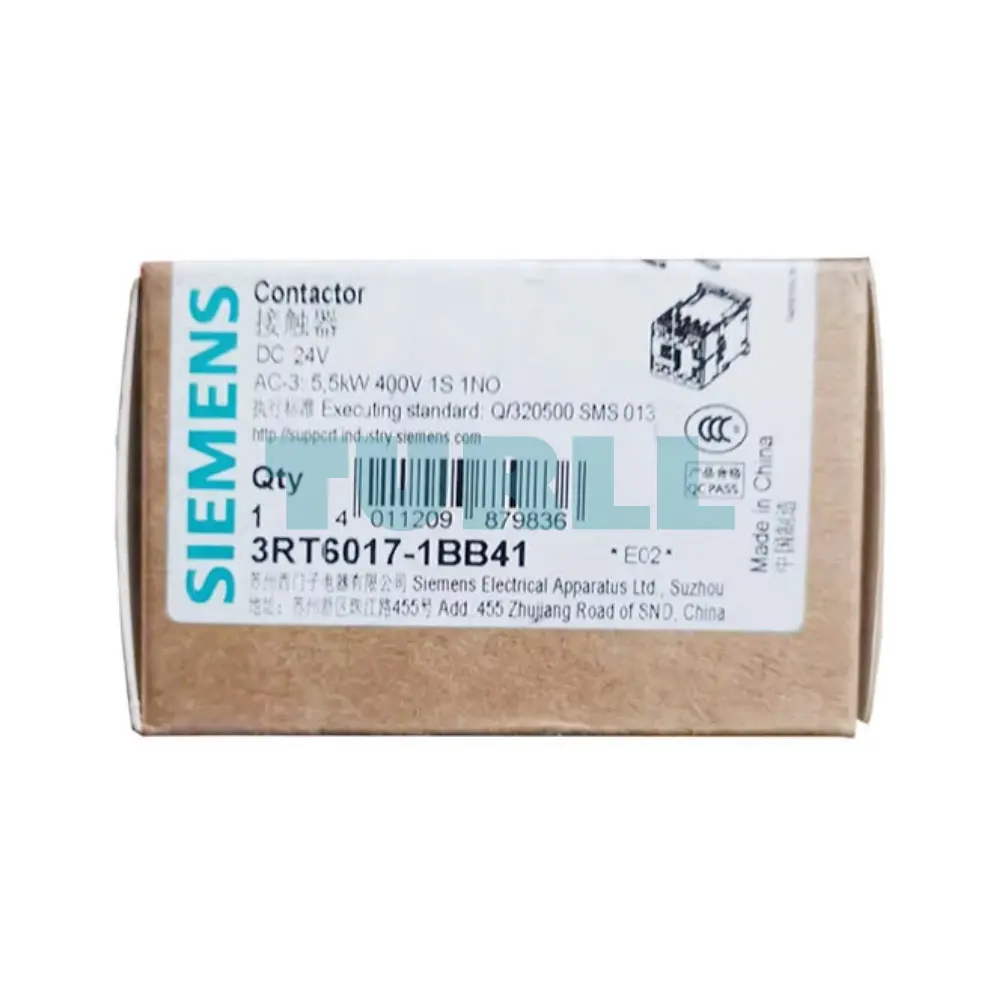Siemens 3RT6017-1BB41 Contactor DC 24V, 5.5 kW, 3-Pole, Size S00, 1 NO Contact