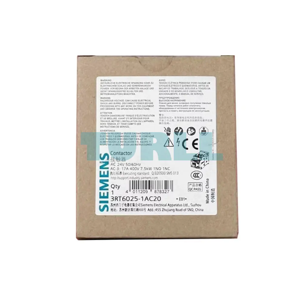 Siemens 3RT6025-1AC20 Contactor AC 24V, 7.5 kW 400V, 3-Pole