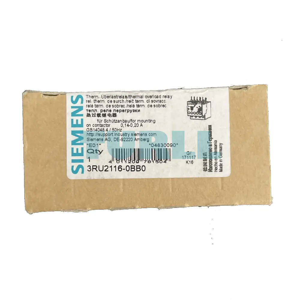 Siemens 3RU2116-0BB0 Thermal Overload Relay 0.14–0.20A, S00 Motor Protection, Class 10 Original Brand New 2 Siemens 3RU2116-0BB0 Thermal Overload Relay 0.14–0.20A, S00 Motor Protection, Class 1