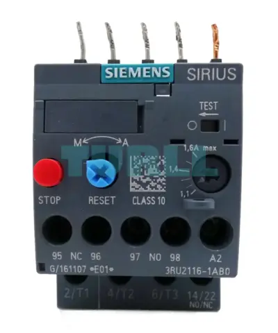 Siemens 3RU2116-1AB0 Thermal Overload Relay 1.1–1.6A, Motor Protection Class 10, Size S00