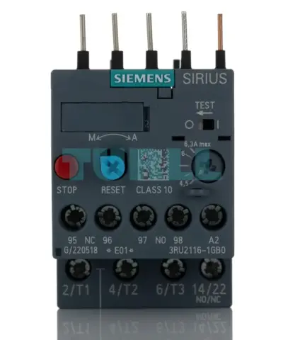 Siemens 3RU2116-1GB0 Thermal Overload Relay, 4.5–6.3A, Class 10, Size S00