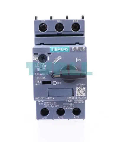 Siemens 3RV2011-0CA10 S00 Motor Protection Circuit Breaker, CLASS 10, 0.18-0.25A N-Release, 3.3A