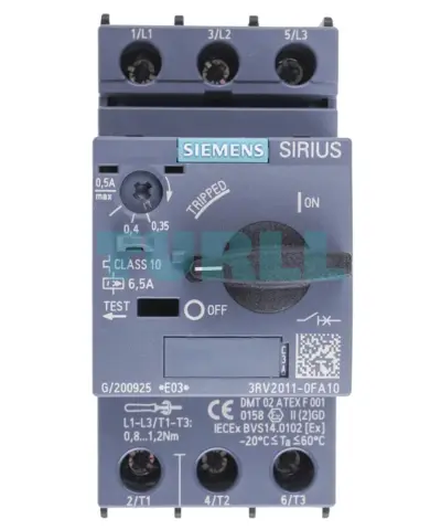 Siemens 3RV2011-0FA10 Motor Protection Circuit Breaker, Size S00, CLASS 10, 0.35–0.5 A