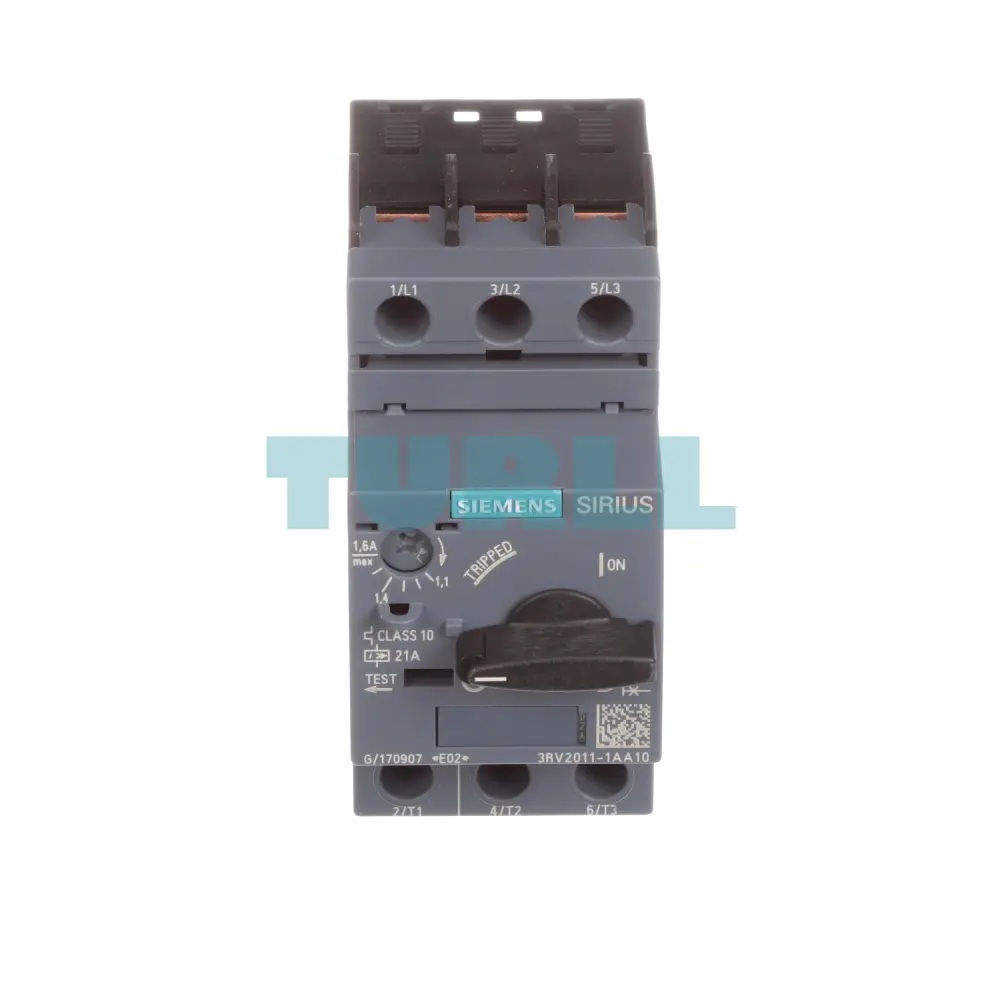 Siemens 3RV2011-1AA10 Circuit Breaker, S00, Motor Protection, CLASS 10, 1.1–1.6 A Original Brand New 1 Siemens 3RV2011-1AA10 Circuit Breaker, S00, Motor Protection, CLASS 10, 1.1–1.6 A